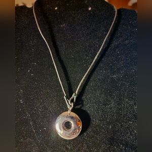 NWT Nine & Company Modern Silver-Tone Donut Pendant Necklace on Black Cord